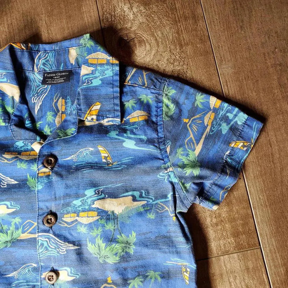 Faded Glory Boys Button Down Hawaiian Shirt Blue Tropical Size 18m NWOT - Picture 11 of 11
